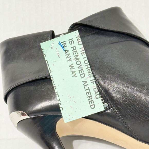 Michael Kors Black Leather Foldover Kendra Open Peep Toe Stiletto Booties 7M - Picture 12 of 12